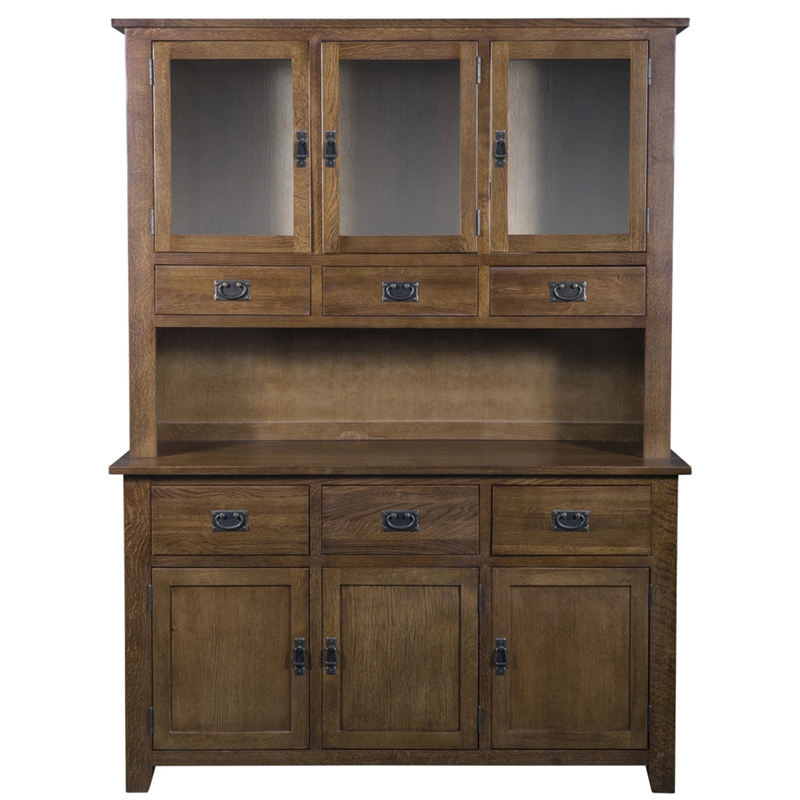 Pemberly Row Arts and Crafts 6-Drawer Solid Wood China Cabinet in Walnut