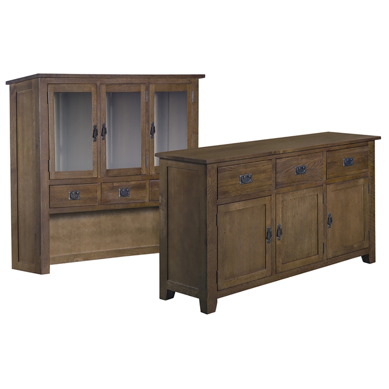 Pemberly Row Arts and Crafts 6-Drawer Solid Wood China Cabinet in Walnut