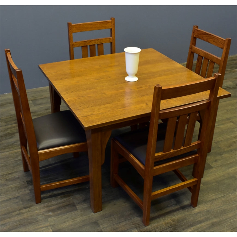 Pemberly Row Arts and Crafts Solid Wood Square Dining Table in Cherry
