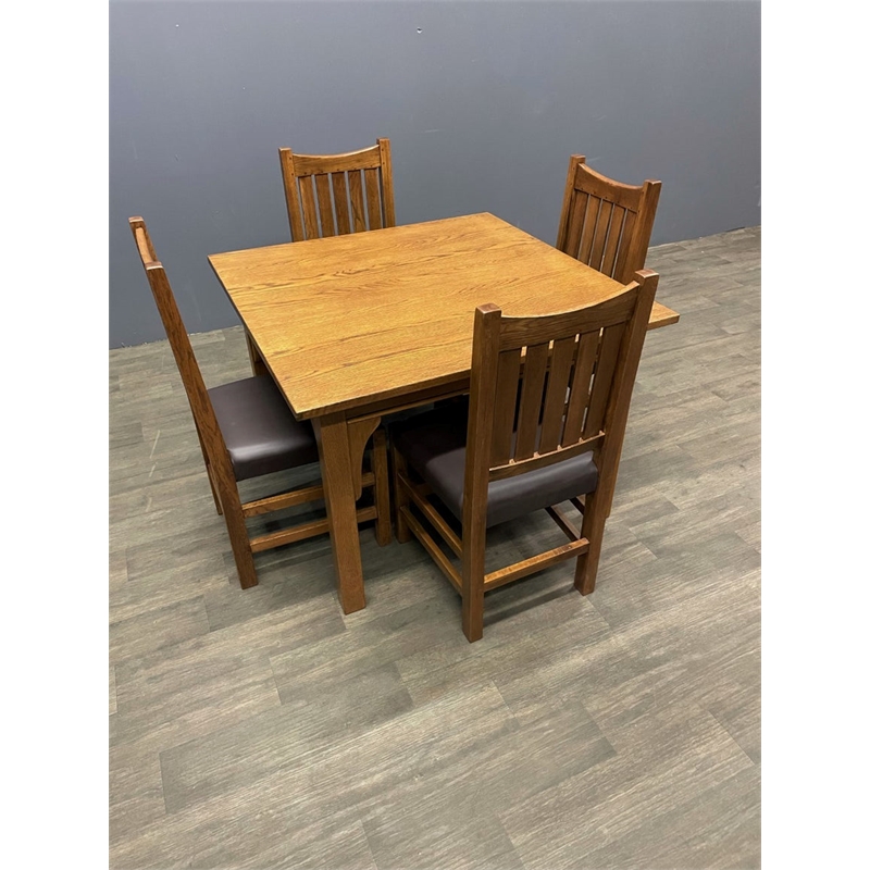 Pemberly Row Arts and Crafts Solid Wood Dining Table Set in Oak