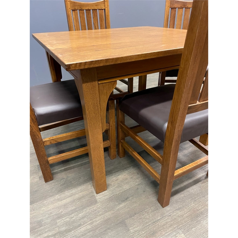 Pemberly Row Arts and Crafts Solid Wood Dining Table Set in Oak
