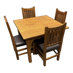 Pemberly Row Arts and Crafts Solid Wood Dining Table Set in Oak