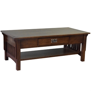 Pemberly Row Arts and Crafts 1 Drawer Wood Coffee Table in Walnut