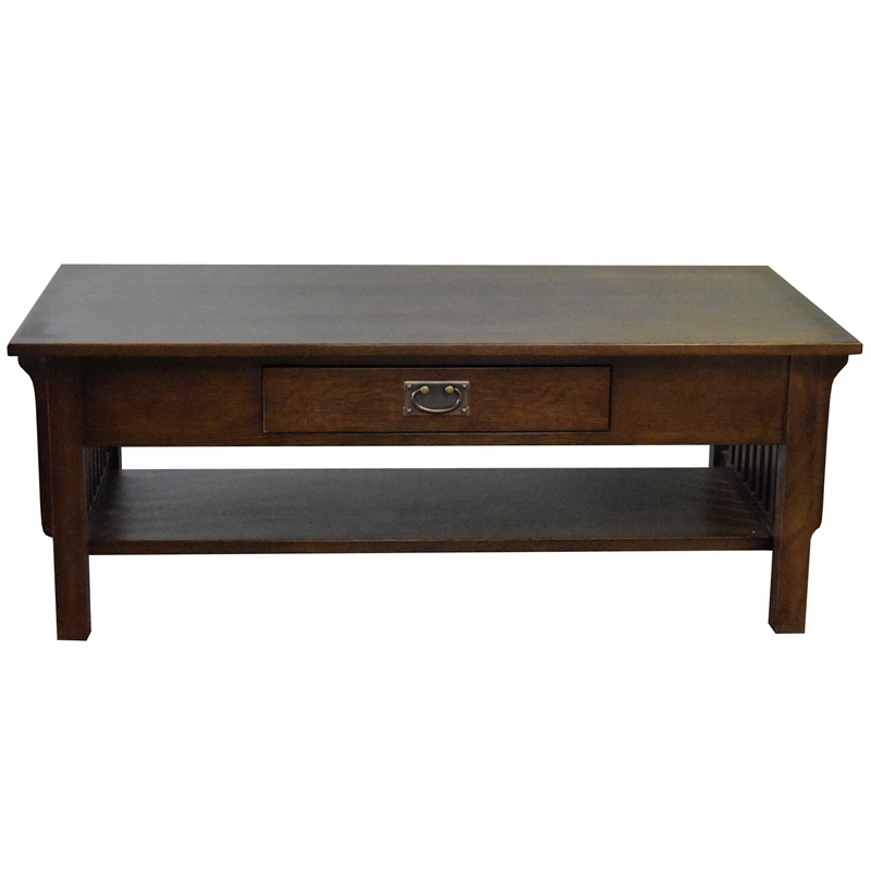 Pemberly Row Arts and Crafts 1 Drawer Wood Coffee Table in Walnut