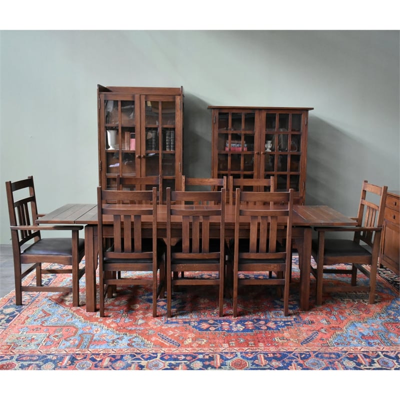 Pemberly Row Arts and Crafts Solid Wood Table Set in Dark Walnut