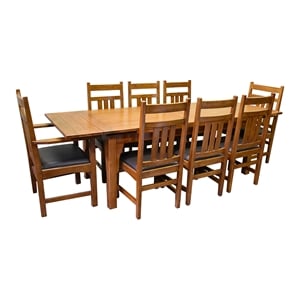 Pemberly Row Arts and Crafts Solid Wood Stow Table Set in Light Oak
