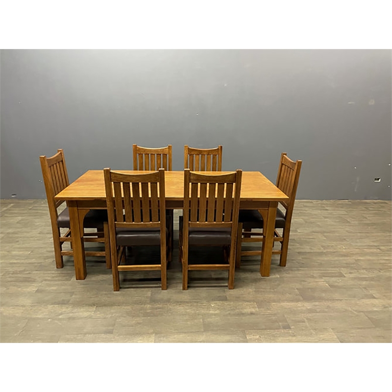 Pemberly Row Arts and Crafts 7-Piece Solid Wood Dining Set in Cherry