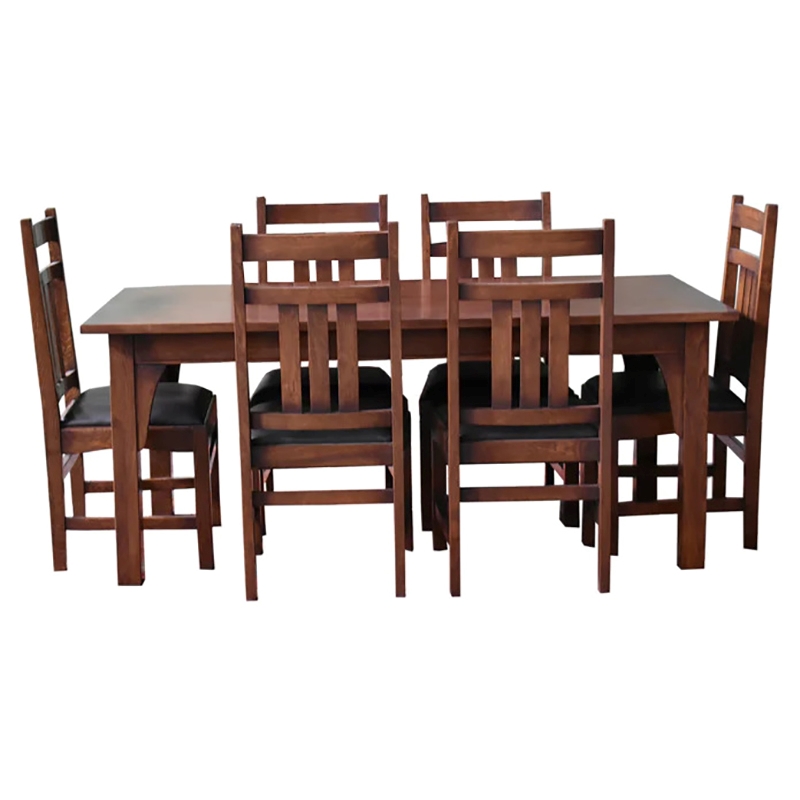 Pemberly Row Arts and Crafts Solid Wood Dining Table Set in Walnut Oak