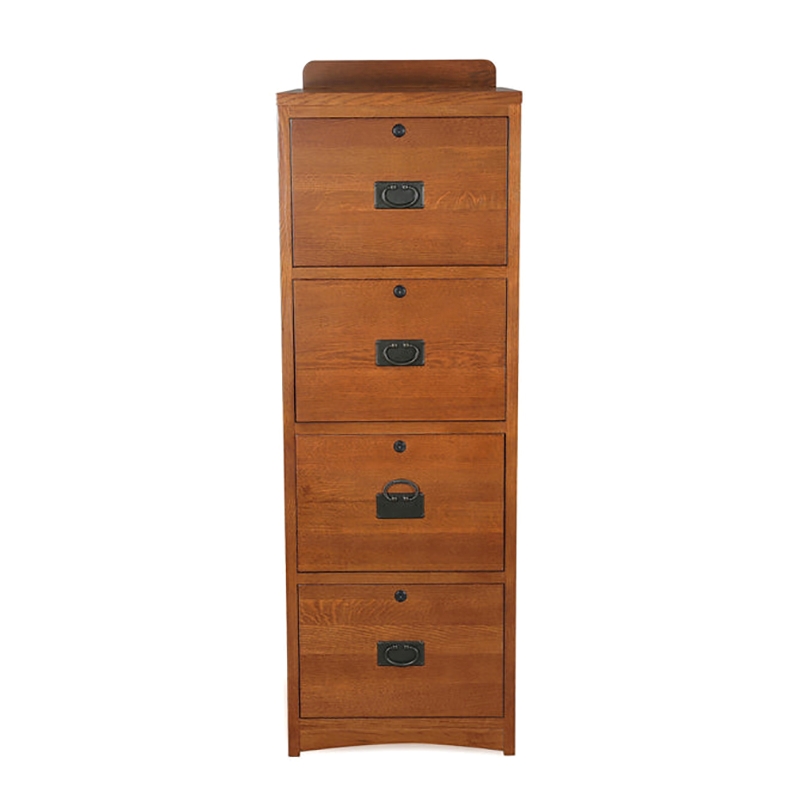 Pemberly Row Arts and Crafts 4-Drawer Wood File Cabinet in Cherry