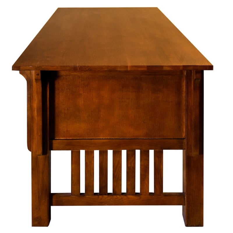 Pemberly Row Modern Arts and Crafts 5-Drawer Wood Desk in Brown