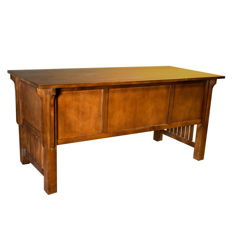 Pemberly Row Modern Arts and Crafts 5-Drawer Wood Desk in Brown