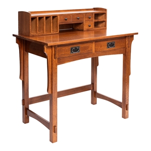 Pemberly Row Arts and Crafts Wood Library Table with Organizer in Cherry