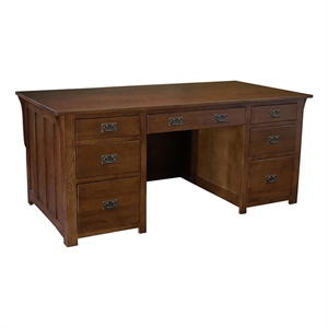 Pemberly Row Arts and Crafts Wood Library Desk w/ File Cabinet in Walnut