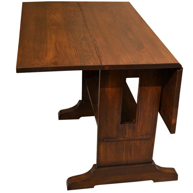 Pemberly Row Arts and Crafts Solid Wood Drop Leaf Dining Table in Walnut