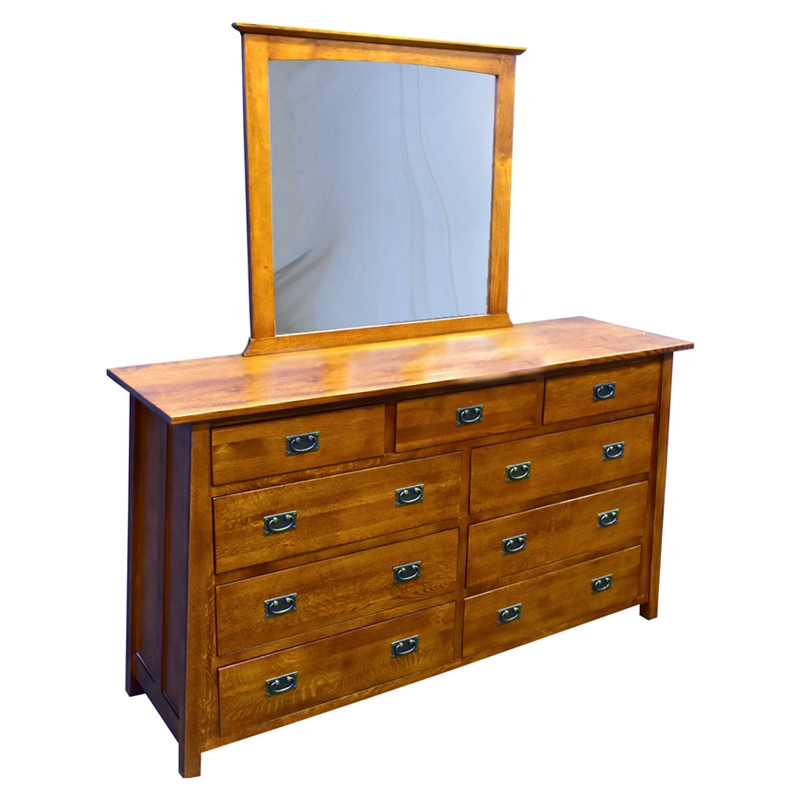 Pemberly Row Craftsman 9-Drawer Solid Wood Dresser in Cherry