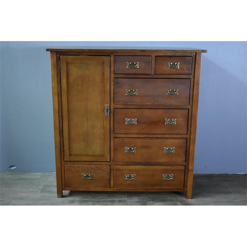 Pemberly Row Modern Craftsman 2-Shelf Solid Wood Chest in Walnut