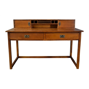 Pemberly Row Arts and Crafts Wood Library Table with Hutch in Cherry