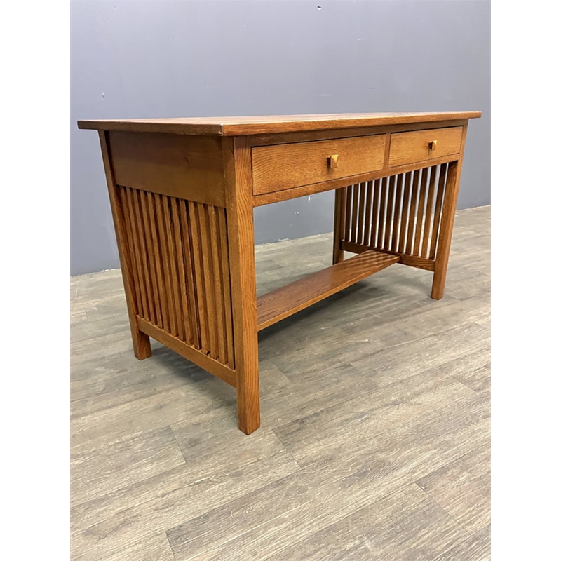 Pemberly Row Arts and Crafts Wood Writing Desk in Cherry Oak