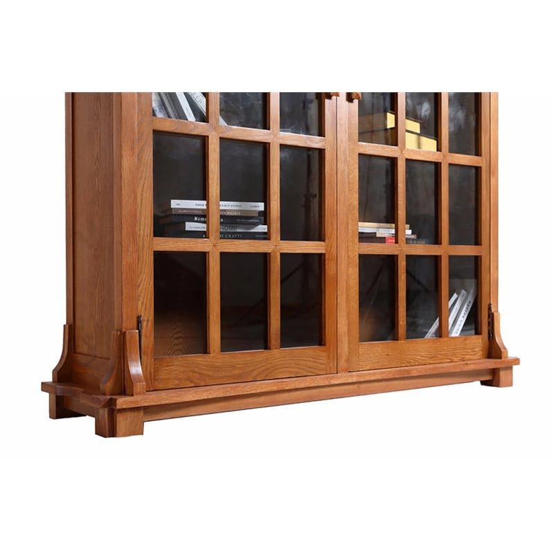 Pemberly Row Arts and Crafts Wood Double Door Bookcase in Cherry