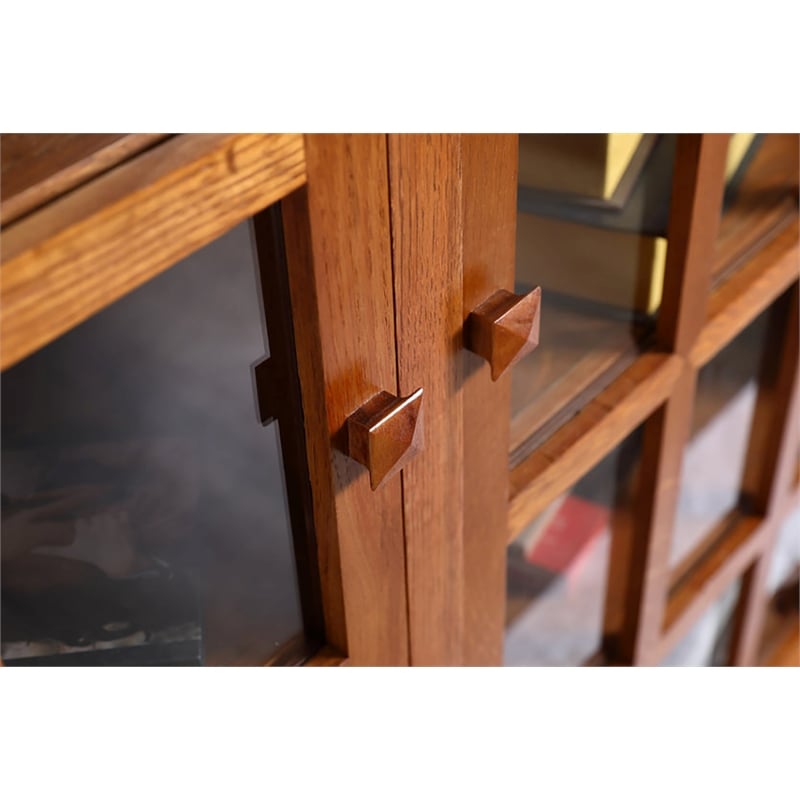 Pemberly Row Arts and Crafts Wood Double Door Bookcase in Cherry