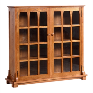 Pemberly Row Arts and Crafts Wood Double Door Bookcase in Cherry