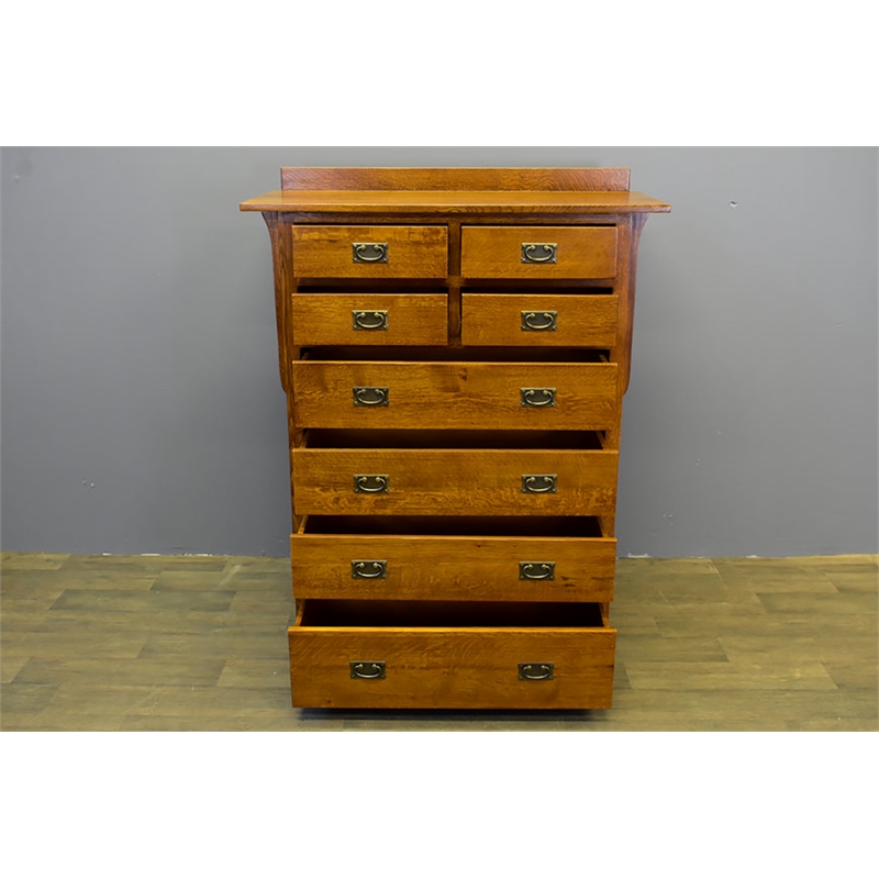 Pemberly Row Craftsman 8-Drawer Solid Wood Dresser in Cherry