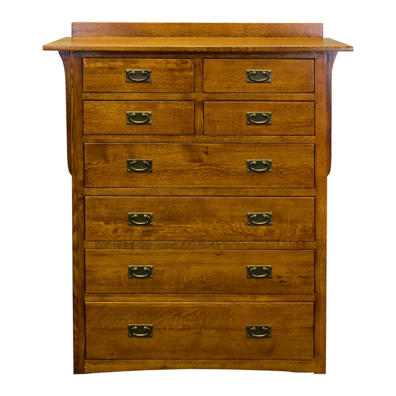 Pemberly Row Craftsman 8-Drawer Solid Wood Dresser in Cherry