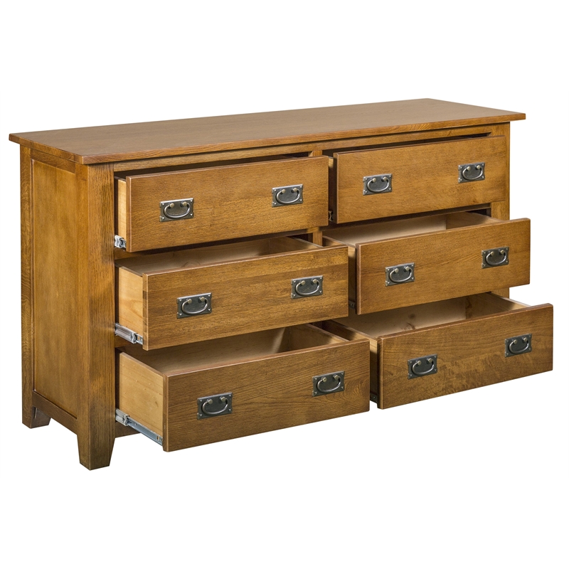 Pemberly Row Craftsman Mission 6-Drawer Solid Wood Dresser in Cherry