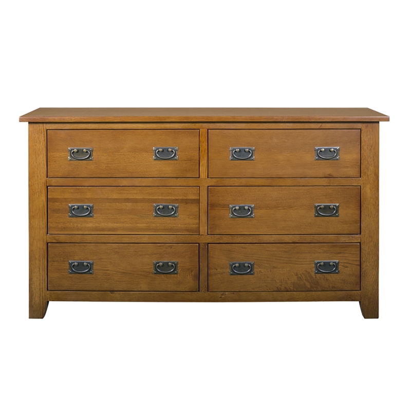 Pemberly Row Craftsman Mission 6-Drawer Solid Wood Dresser in Cherry