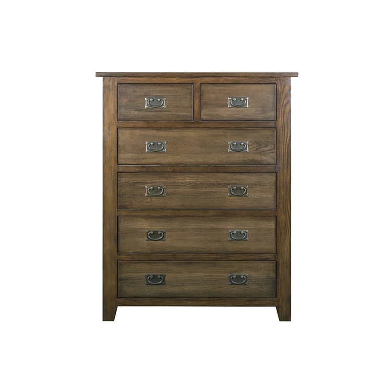 Pemberly Row Craftsman Mission 6-Drawer Solid Wood Dresser in Walnut