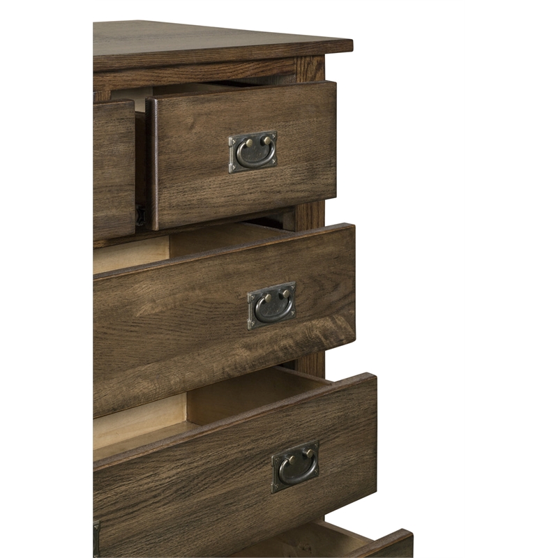 Pemberly Row Craftsman Mission 6-Drawer Solid Wood Dresser in Walnut