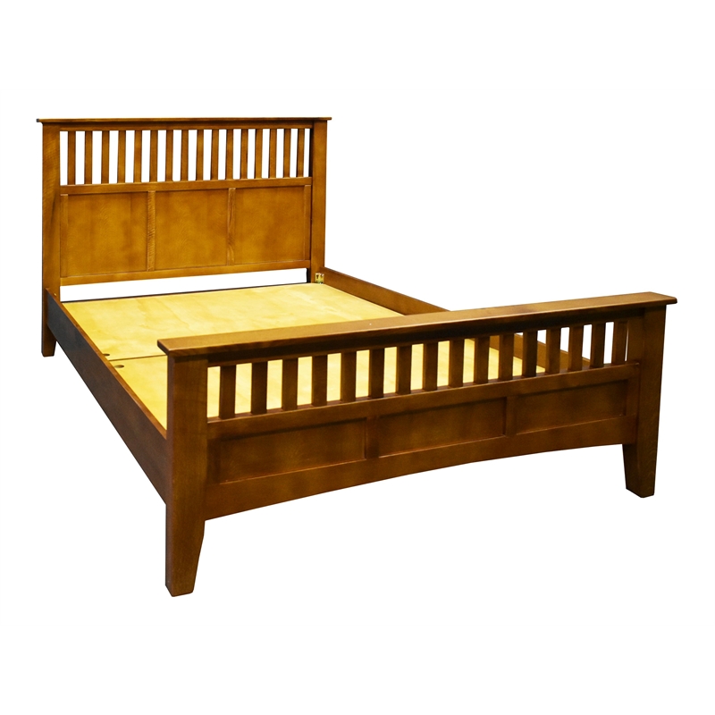 Pemberly Row Craftsman Mission Solid Wood Queen Bed with Slats in Cherry