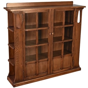 Pemberly Row Arts and Crafts Wood Double Door Bookcase in Walnut