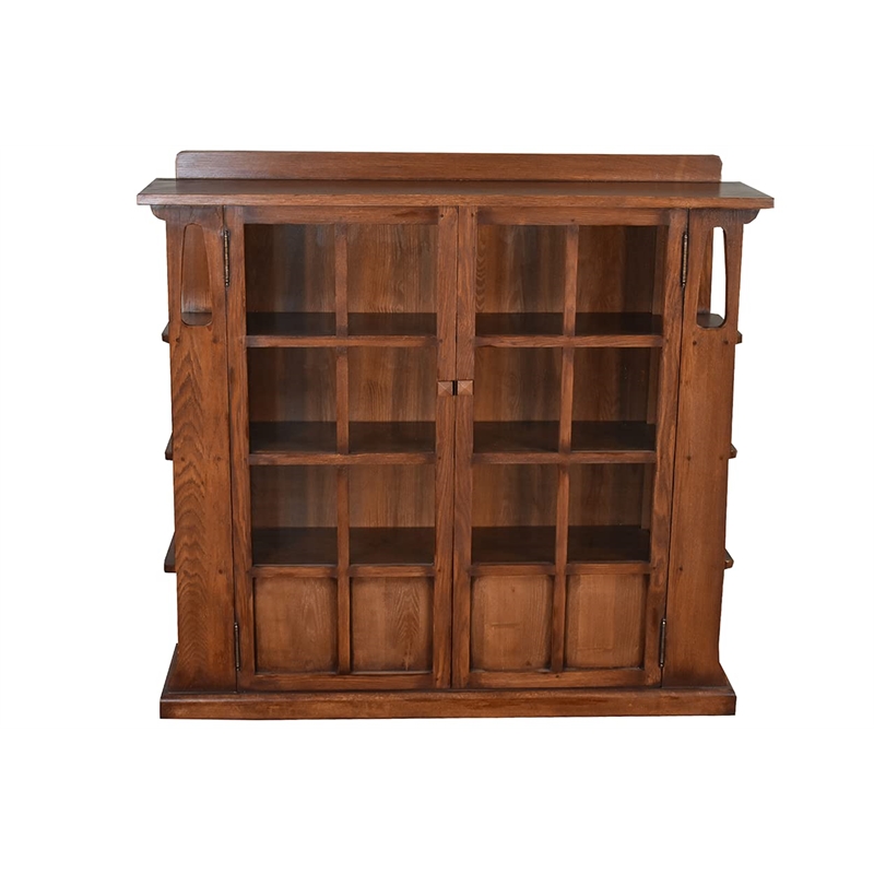 Pemberly Row Arts and Crafts Wood Double Door Bookcase in Walnut