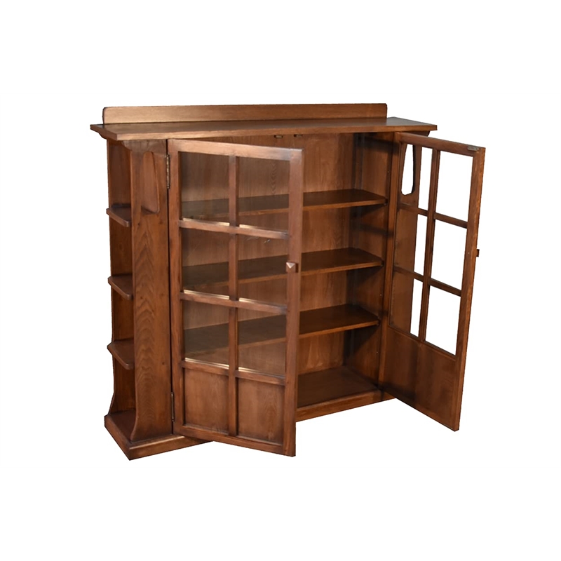 Pemberly Row Arts and Crafts Wood Double Door Bookcase in Walnut