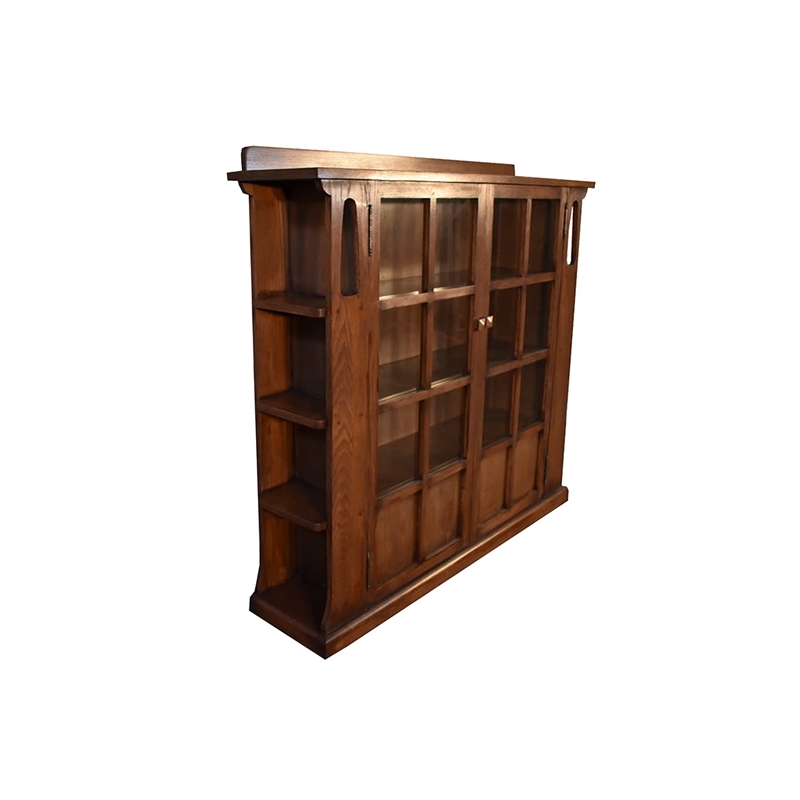 Pemberly Row Arts and Crafts Wood Double Door Bookcase in Walnut