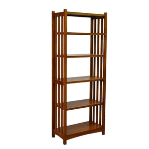 Pemberly Row Contemporary Arts and Crafts Wood Bookcase in Cherry Finish