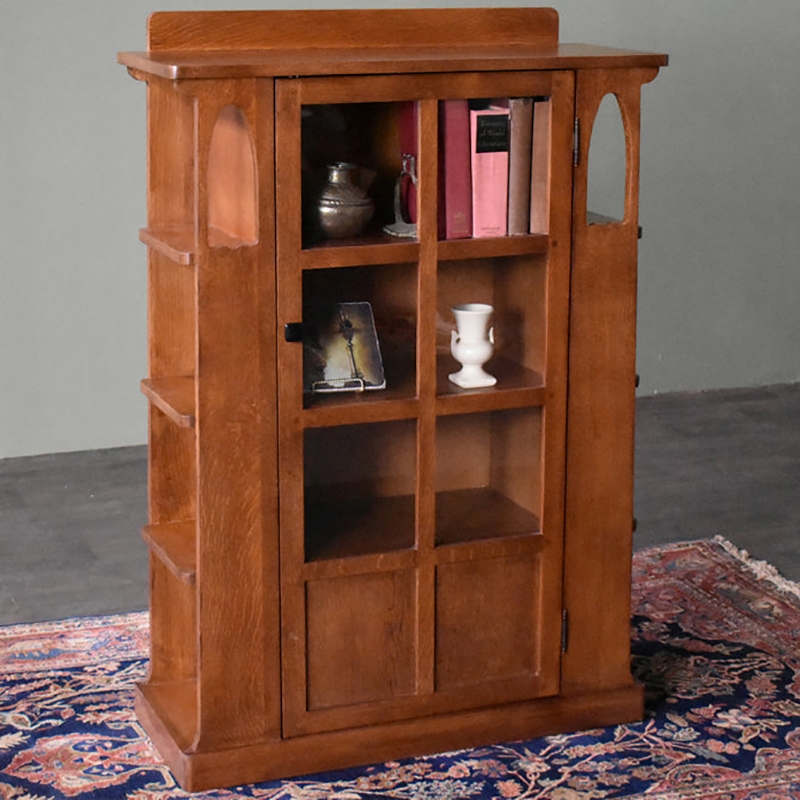 Pemberly Row Arts and Crafts 1 Door Wood Bookcase in Cherry Finish