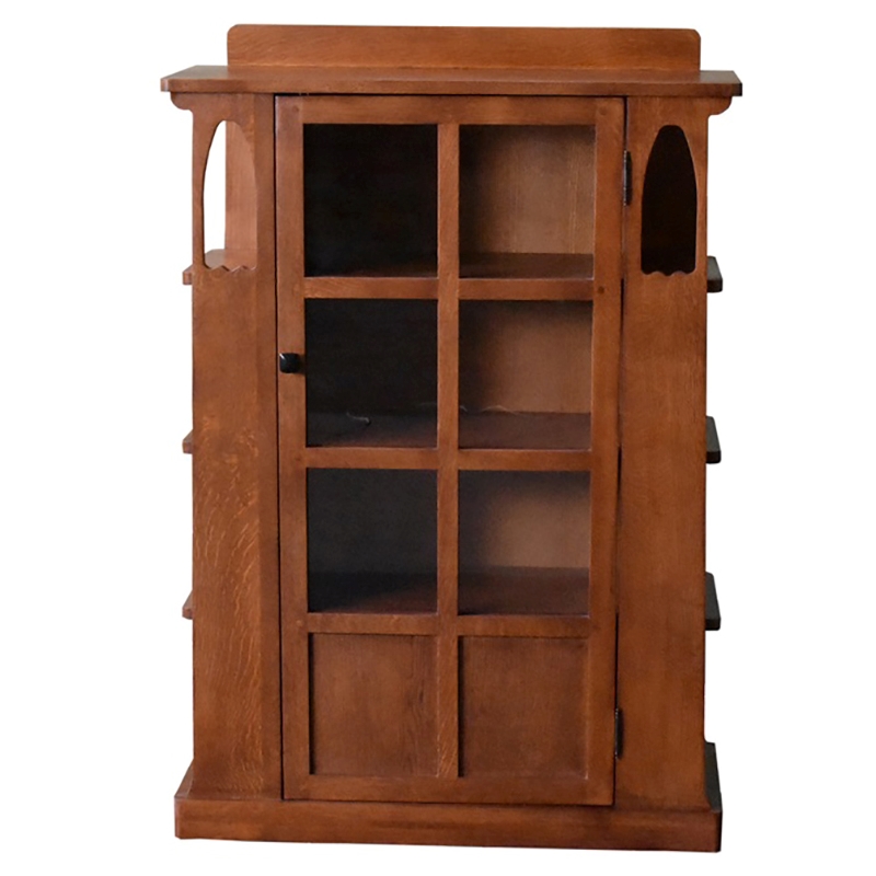 Pemberly Row Arts and Crafts 1 Door Wood Bookcase in Cherry Finish