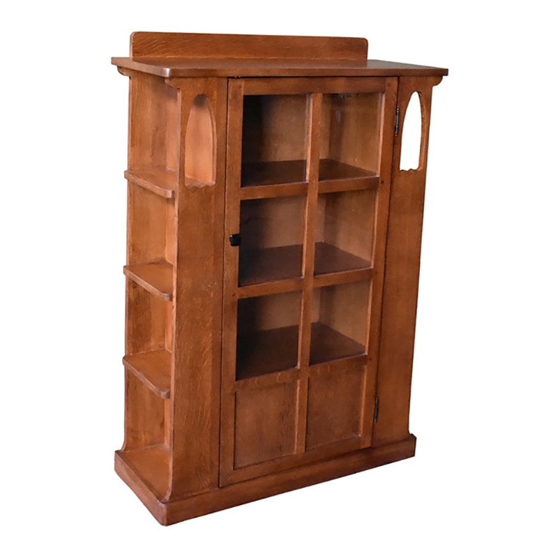 Pemberly Row Arts and Crafts 1 Door Wood Bookcase in Cherry Finish