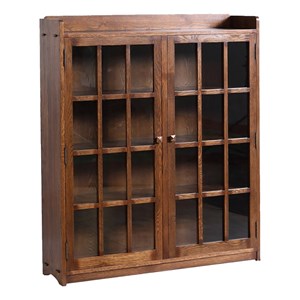 Pemberly Row Arts and Crafts 2-Door Wood Bookcase in Walnut Finish