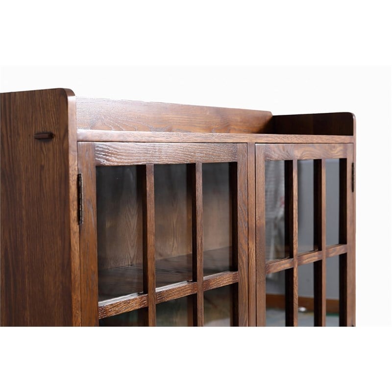 Pemberly Row Arts and Crafts 2-Door Wood Bookcase in Walnut Finish