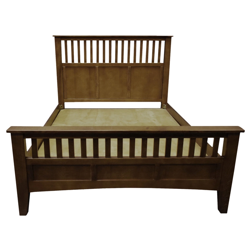 Pemberly Row Craftsman Mission Solid Wood Queen Bed with Slats in Walnut
