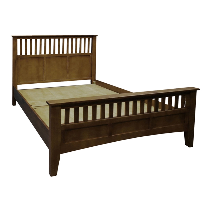 Pemberly Row Craftsman Mission Solid Wood Queen Bed with Slats in Walnut