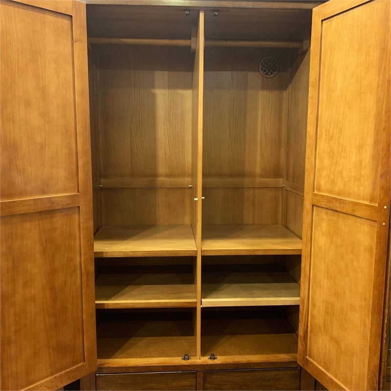 Pemberly Row Craftsman Mission 2-Door Solid Wood Armoire in Cherry