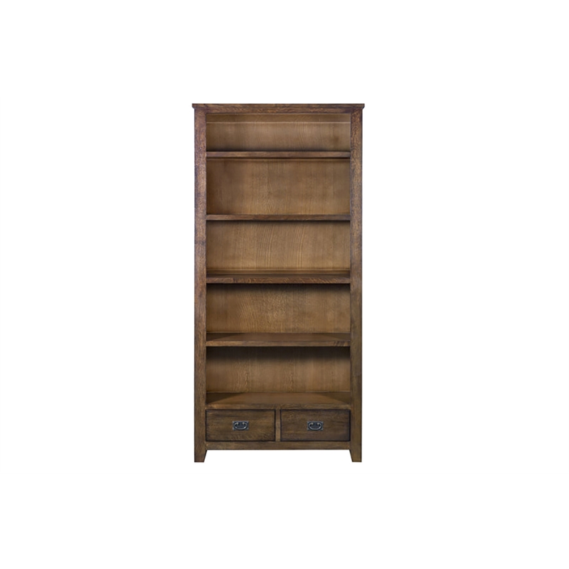 Pemberly Row Arts and Crafts Wood Open Shelf Bookcase in Oak/Walnut