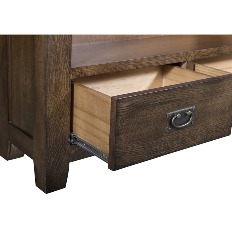 Pemberly Row Arts and Crafts Wood Open Shelf Bookcase in Oak/Walnut