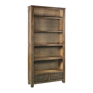 Pemberly Row Arts and Crafts Wood Open Shelf Bookcase in Oak/Walnut