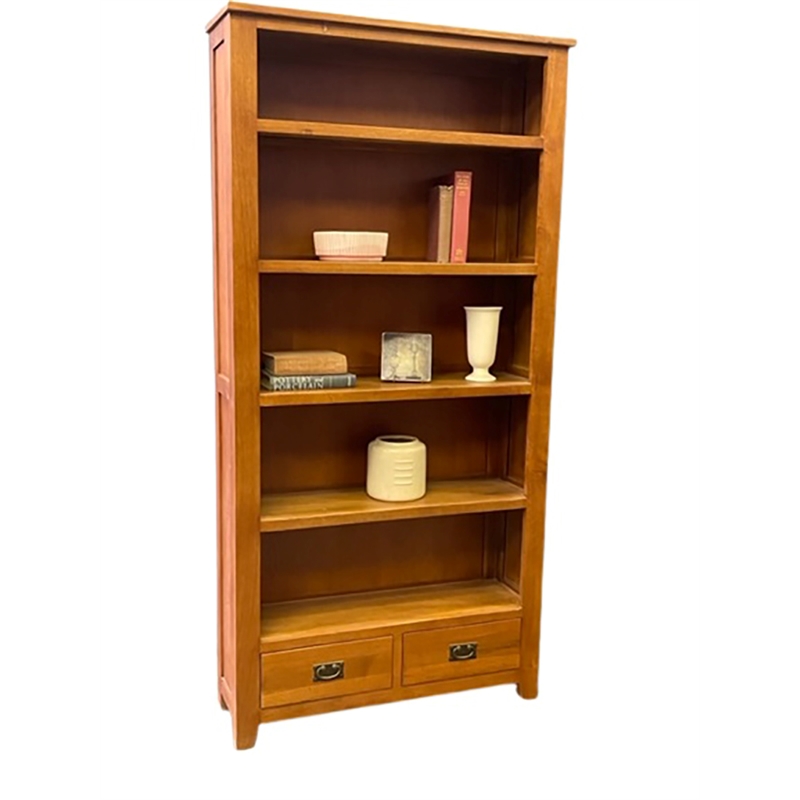 Pemberly Row Arts and Crafts Wood Open Shelf Bookcase in Cherry