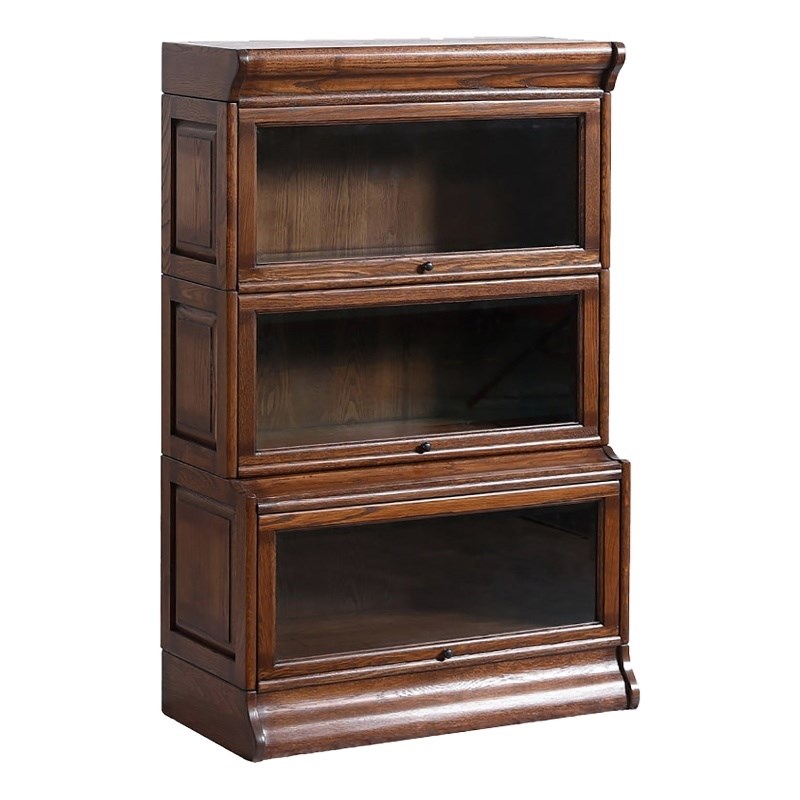 Pemberly Row Arts and Crafts Wood Barrister Bookcase in Walnut